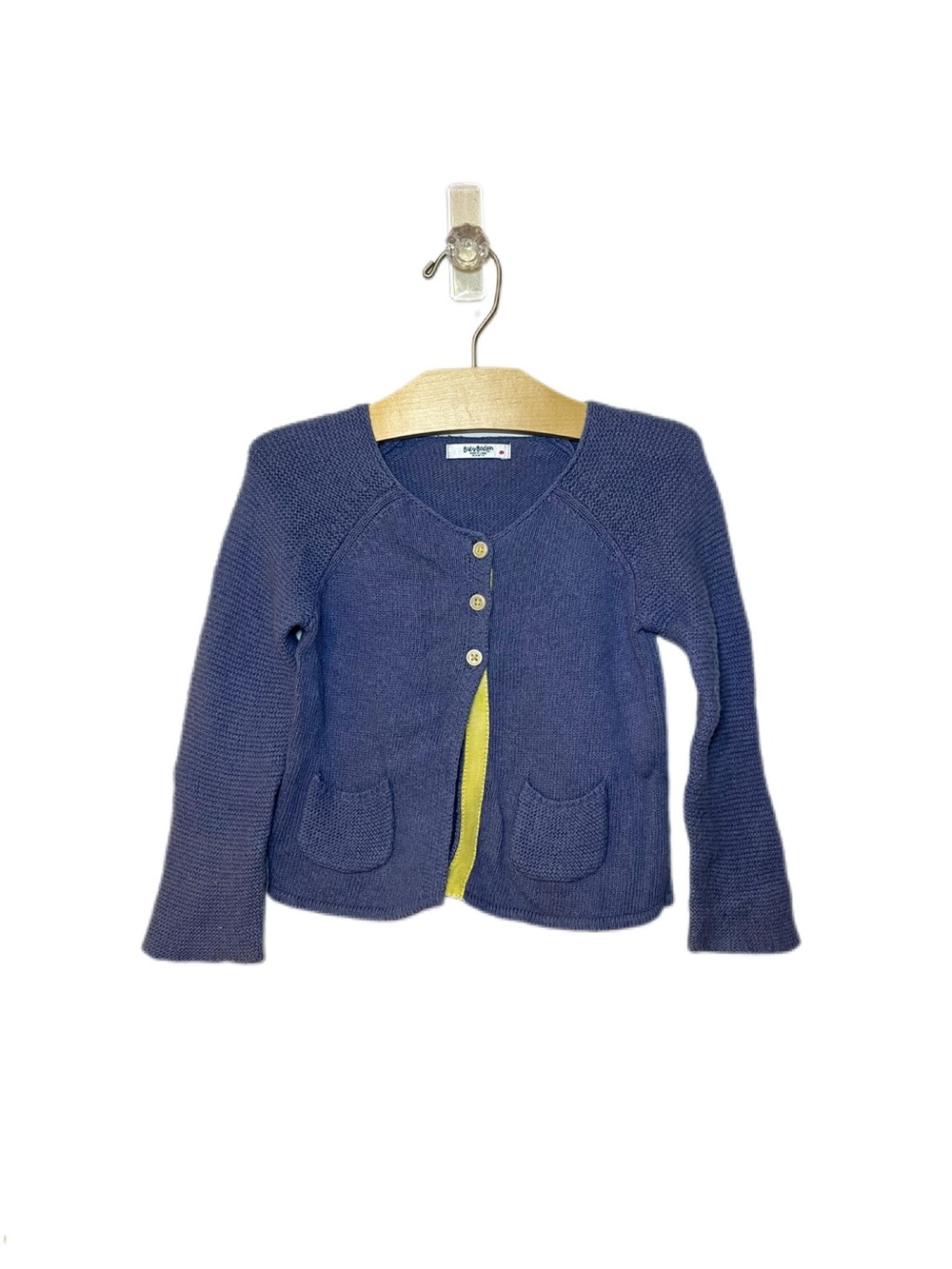 Baby Boden 18-24m Girls Blue Knit Cardigan with Yellow Trim